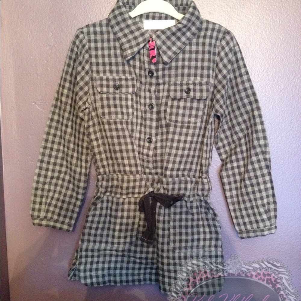 GIRLS TUNIC BLACK & GRAY CHECK BUTTON DOWN
